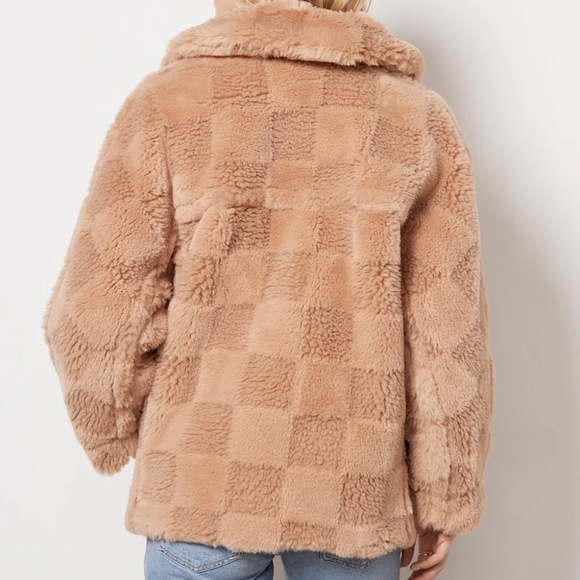 Apparis Lucy Checked Faux Fur Jacket in Size M in Butterscotch NWT - Picture 9 of 9